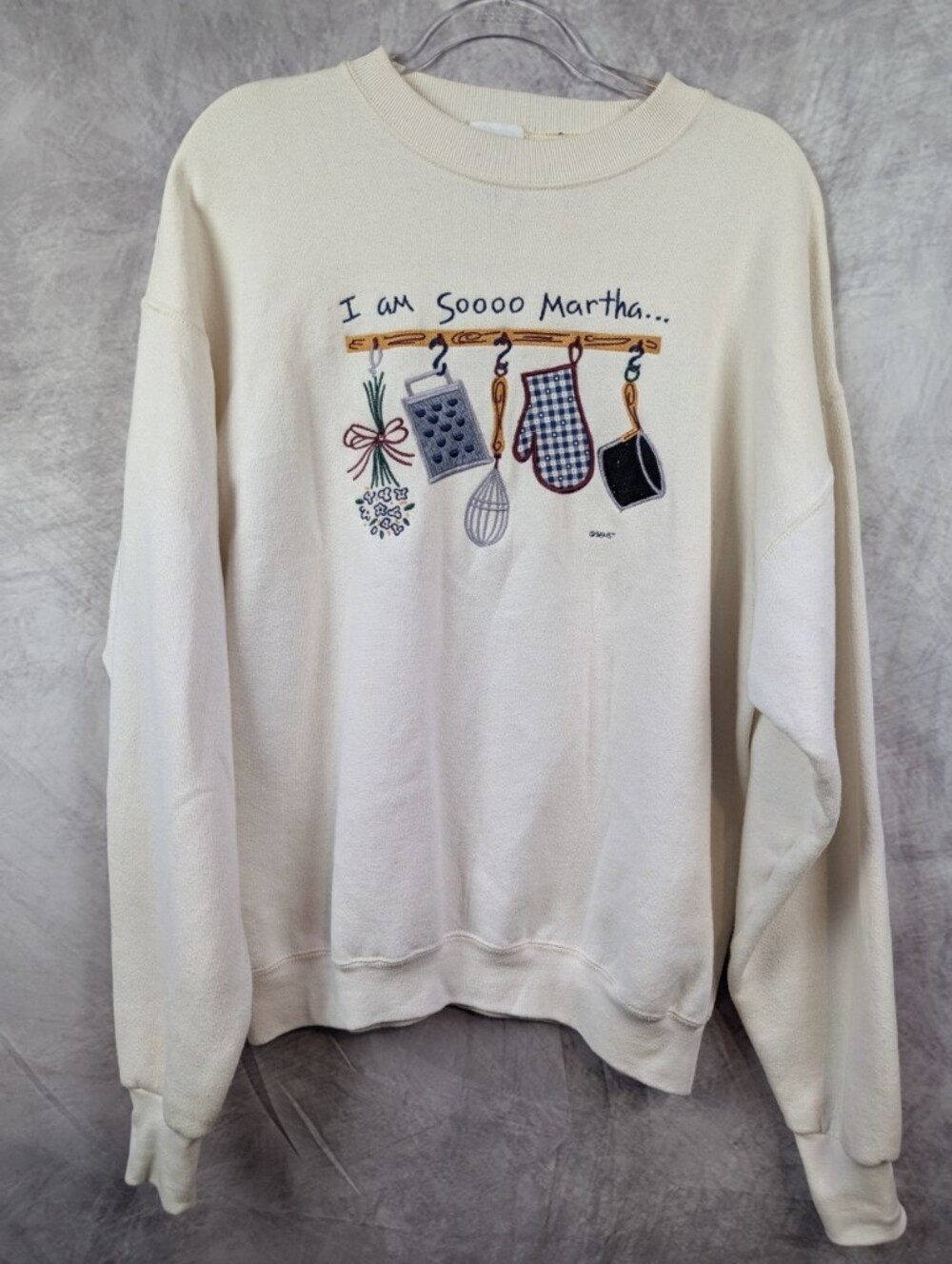 Vintage 90s Stitchery Studio I Am Soooo Martha Embroidered Sweatshirt XL Cute